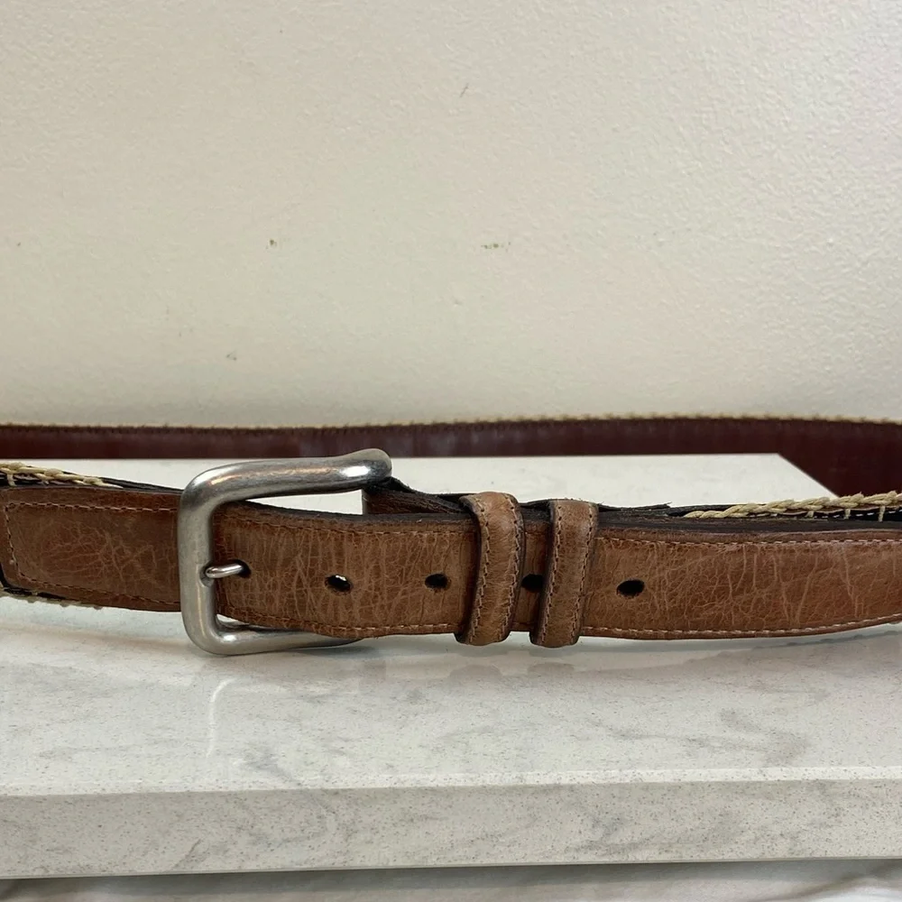 Men’s Vintage Torino Leather Cork Woven Belt Brown & Black Classic Casual Style